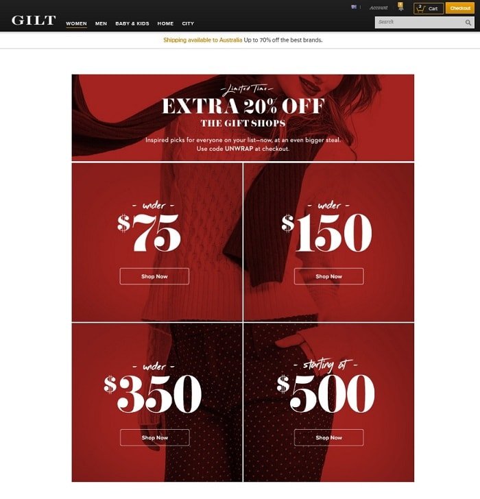 Gilt Price Based Gift Shops