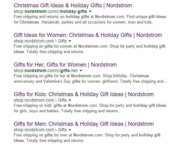 Nordstrom's Christmas Ecommerce Seo Targeting