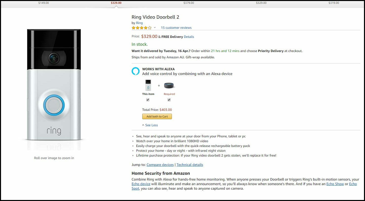 Amazon Ring Doorbell 2 Product Page