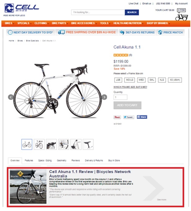 Cell Bikes Product Page Content Marketing