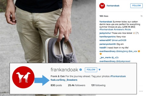 Frank And Oak Example Of Adding Links To Your Instagram Bio