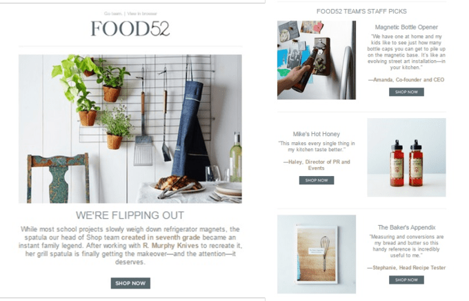 Food 52 Employee Stories Email