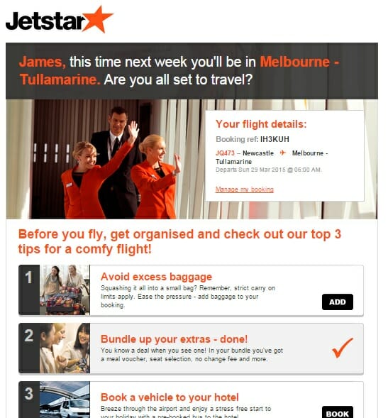 Jetstar Post Purchase Advice Email