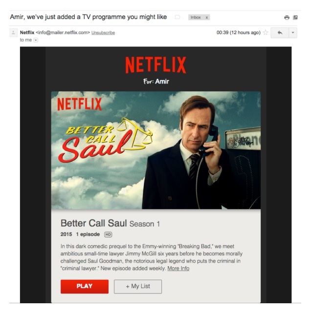 Netflix Personalised Email Suggestions